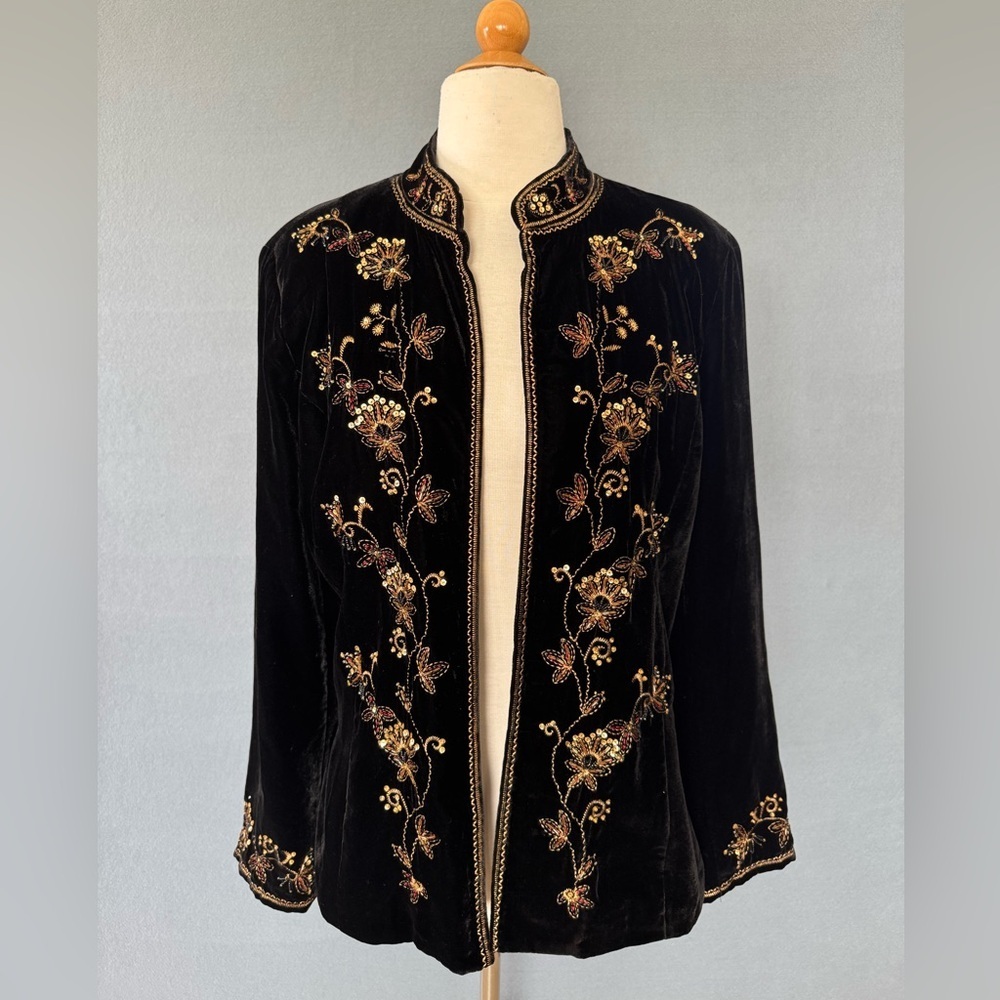 Draper’s & Damon’s Petites Black Velvet Beaded Embroidered Jacket PXL - Picture 2 of 11
